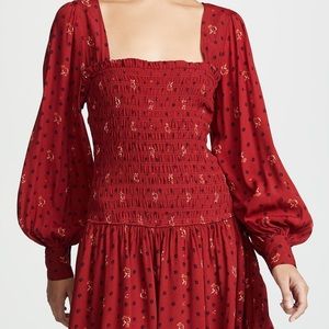 FP Two Faces Floral Print Smocked Mini Dress - Red
